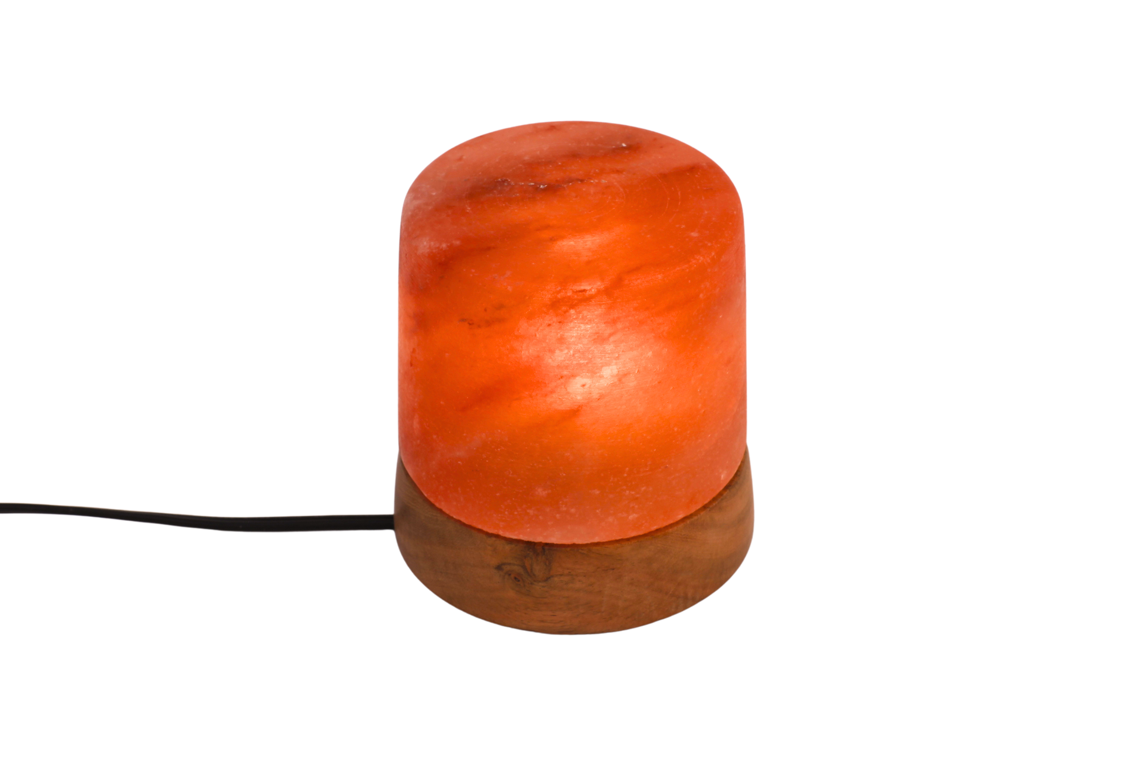 Potohar salt lamp with wooden base on a white background